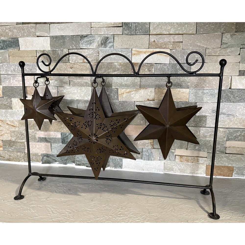 Metal stand for lanterns or rustic-style star-shaped hanging 6 Metal Stars.